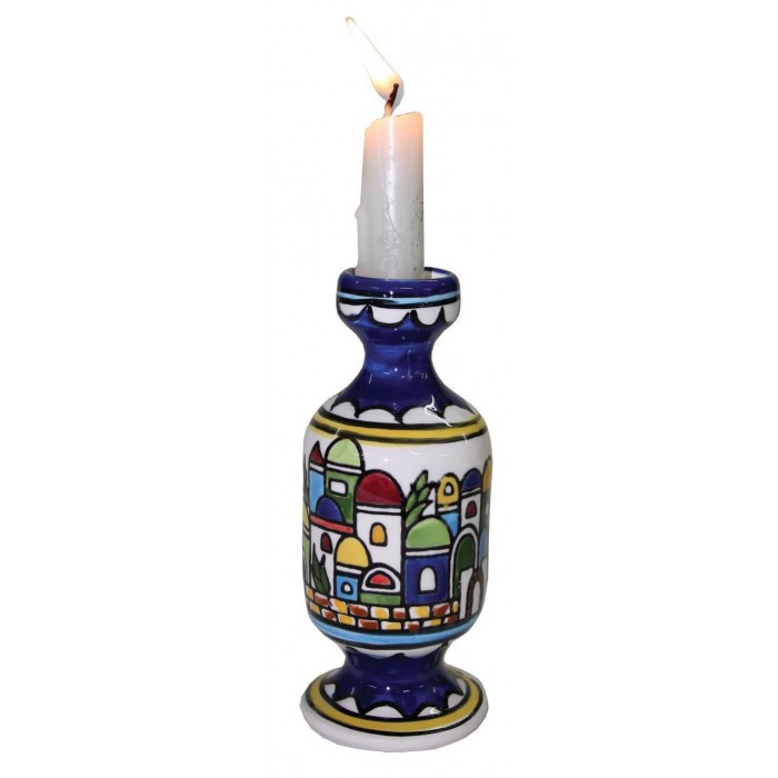 Armenian Ceramic Candlestick with Ancient Jerusalem Motif