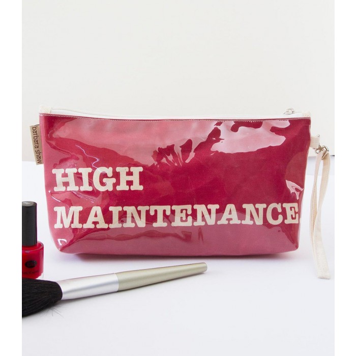 Makeup Bag with High Maintenance Design in Pink
