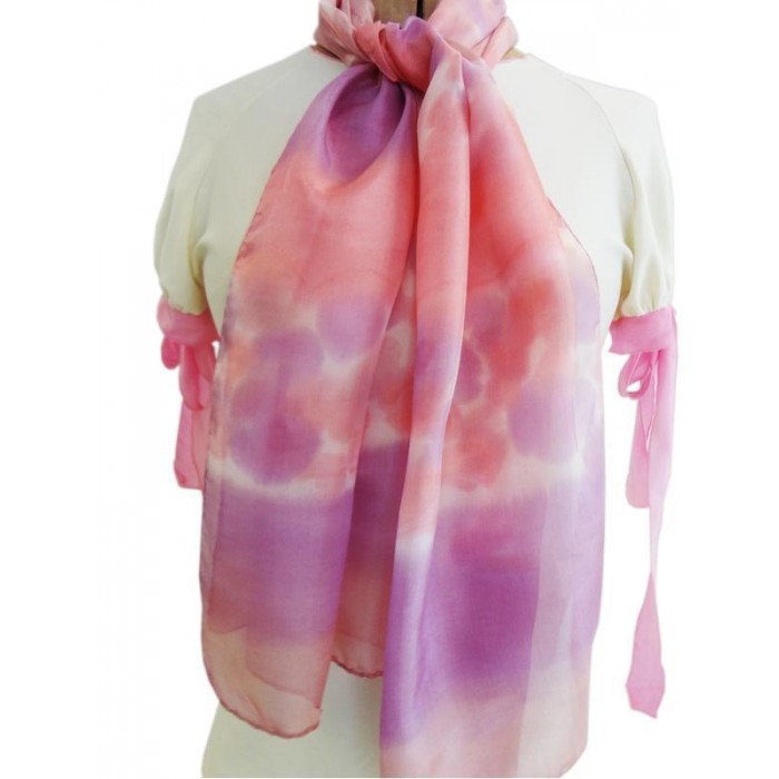 Scarf in Pink, Beige Purple with Pink, Beige & Purple Patches by Galilee Silks 