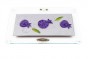 Glass Rectangular Challah Board with Purple Pomegranates and Floral Pattern