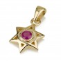 14K Gold Star of David Pendant with Ruby by Ben Jewelry