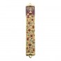Beautiful Ruby Red Floral Mezuzah Case with a Golden Menorah for 12cm Scroll