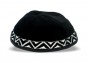 Black German Velvet Kippah with Zigzag Lines and Triangles