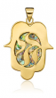Hamsa Pendant with Roman Glass and Chai design in 14K gold