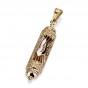 14k Yellow Gold Mezuzah Pendant with Scrolling Lines and White Gold Shin