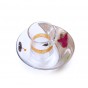 Glass Mayim Acharonim Set with Bright Floral Pattern and Hebrew Text