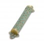 Brass Mezuzah with Half-Rounded Shape, Patina Leaves and Scrolling Lines