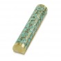 Brass Half-Rounded Mezuzah with Patina Leaves and Scrolling Lines