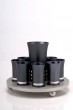 Aluminum Kiddush Cup Set with Grey Cups and Round Silver Saucer