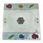 Glass Matzah Tray with Hand-Painted Colorful Pomegranate Theme